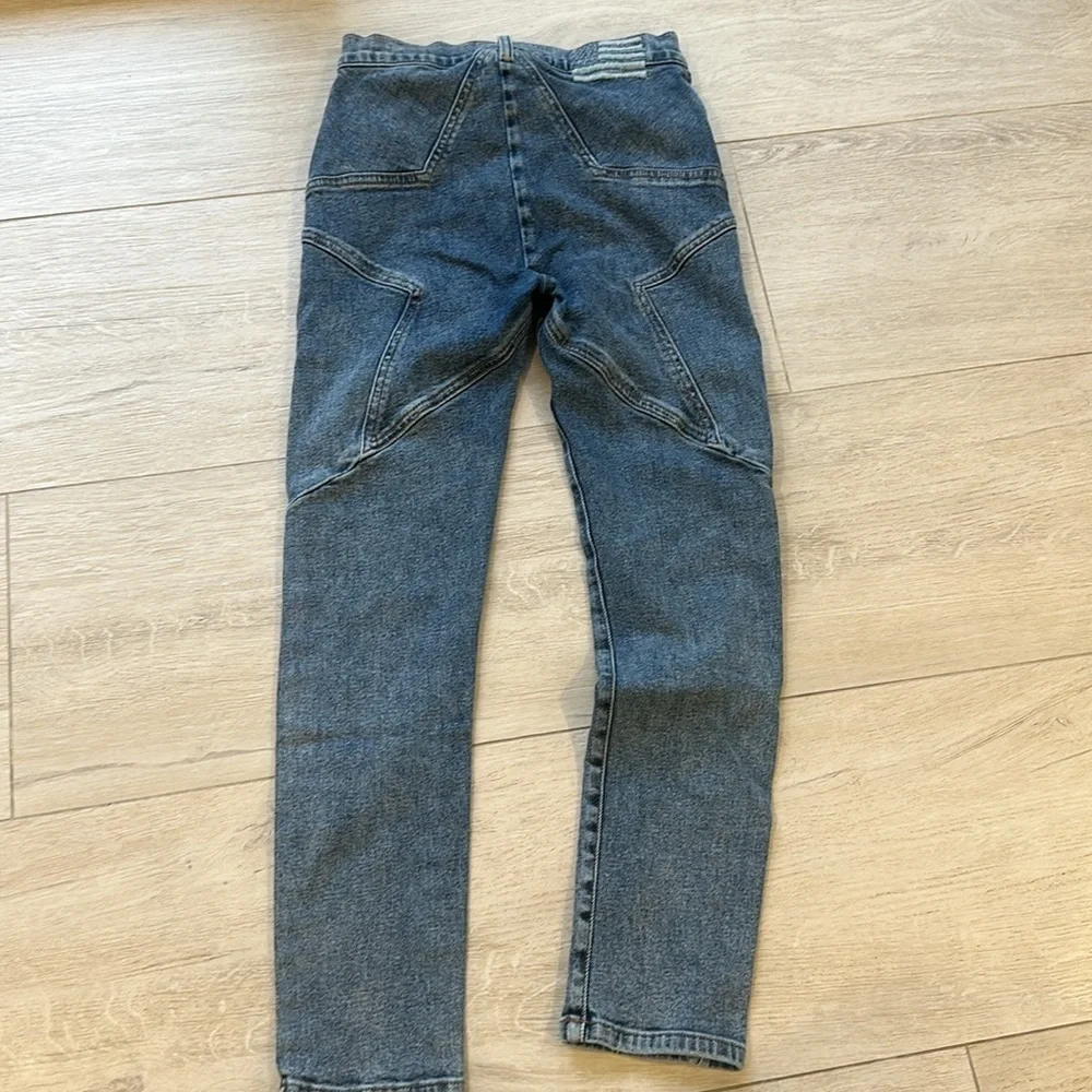 Womens High Waisted Star Patch Denim Jeans Blue‎ Casual Streetwear Size M